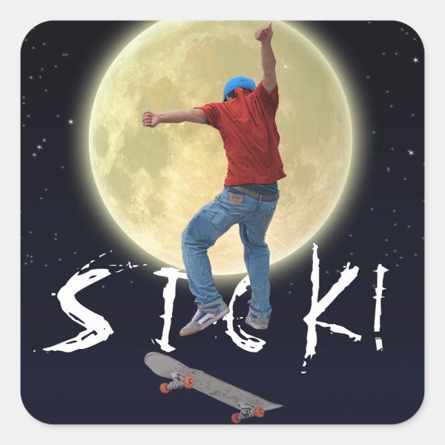 Adesivo Quadrado Skateboarder Consiga Alguma Ação Aérea Kulcha Art (Frente)