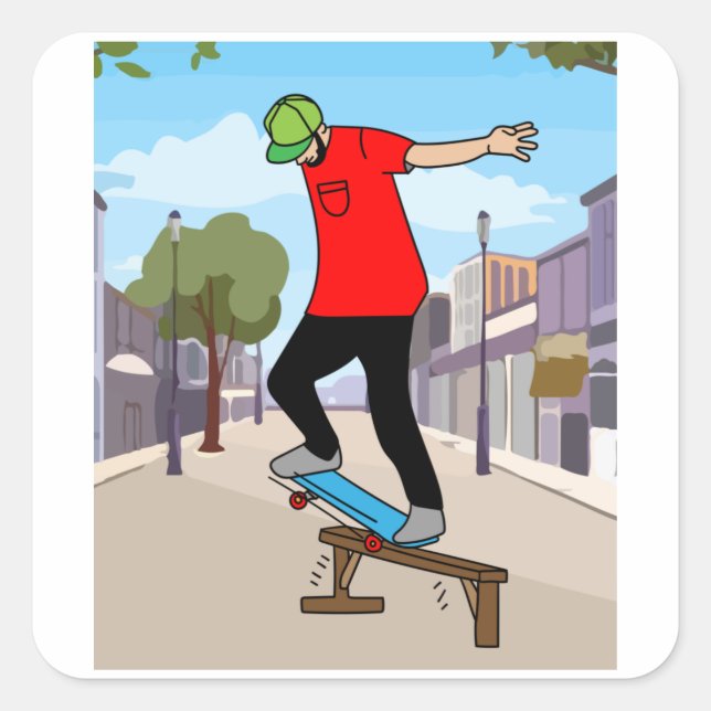 Adesivo Quadrado Skateboarder Retro (Frente)