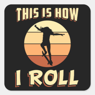 Adesivo Quadrado Skater Girl Sk8 Skateboard Skate Retro Gift Idea