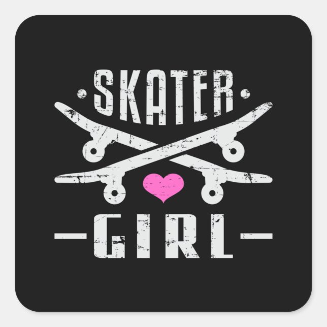 Adesivo Quadrado Skater Girl Skateboard Skating Sk8 Skate Gift Idea (Frente)