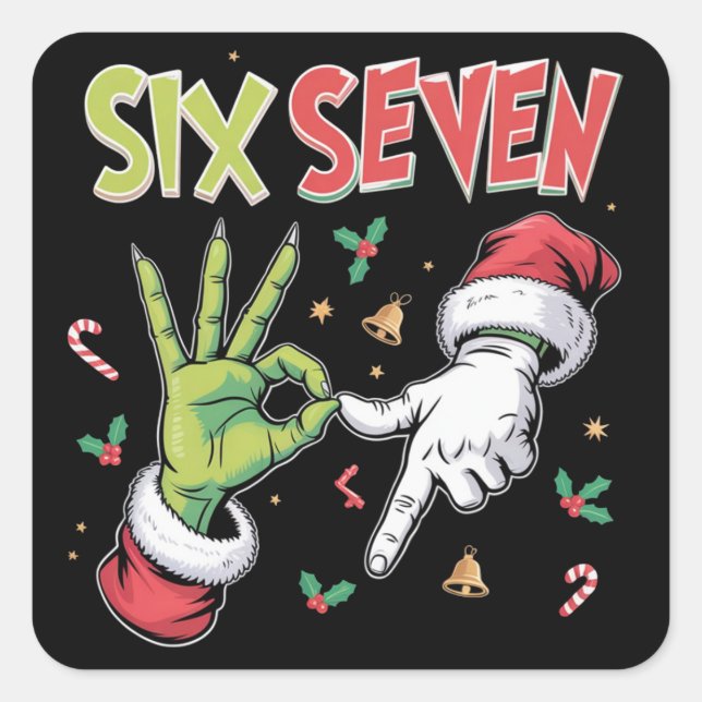 Adesivo Quadrado Skeleton 6 7 Christmas Six Seven Meme Xmas (Frente)