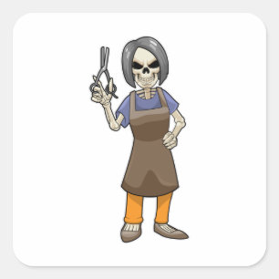 Adesivo Quadrado Skeleton as Hairdresser with Scissors
