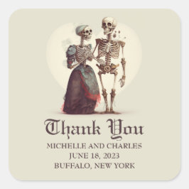 Adesivo Quadrado Skeleton Casal Weding Obrigado
