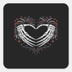 Adesivo Quadrado Skeleton Hand Heart 4th Of Usa Patriotic American