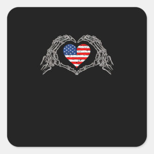 Adesivo Quadrado Skeleton Hand Heart Do 4º Da Bandeira Americana Pa