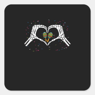 Adesivo Quadrado Skeleton Hand Heart Maracas Cinco De Mayo Mexicano