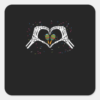 Adesivo Quadrado Skeleton Hand Heart Maracas Cinco De Mayo Mexicano