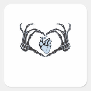Adesivo Quadrado Skeleton Heart Mãos Clássicas Design para Hallowee