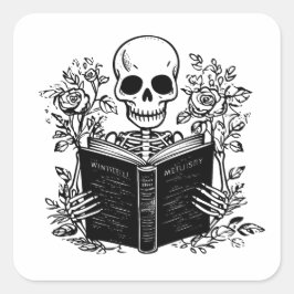 Adesivo Quadrado Skeleton lendo livro romântico
