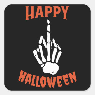 Adesivo Quadrado Skeleton Middle Finger Happy Halloween