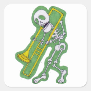 Adesivo Quadrado Skeleton Musical Skeleton Trombone Player