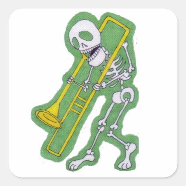 Adesivo Quadrado Skeleton Musical Skeleton Trombone Player (Frente)
