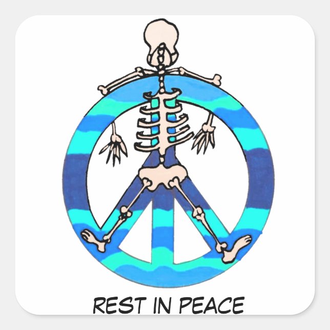 Adesivo Quadrado Skeleton on Blue Peace Sign Rest em Paz (Frente)