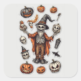 Adesivo Quadrado Skeleton & Pumpkin Stickers - Spooky Halloween Dec