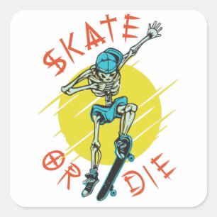 Adesivo Quadrado Skeleton Skateboarder