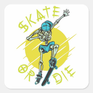 Adesivo Quadrado Skeleton Skateboarder