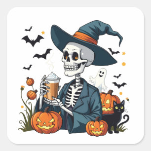Adesivo Quadrado Skeleton Spookeen Sippin Pumpkin Spice