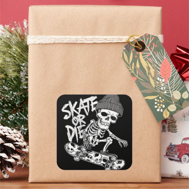 Adesivo Quadrado Skeleton-Themed Skateboarder Art: Styliz (Feriado)