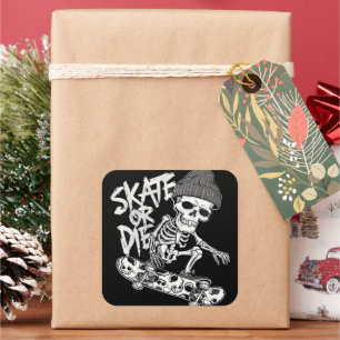 Adesivo Quadrado Skeleton-Themed Skateboarder Art: Styliz