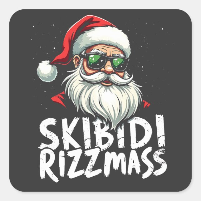 Adesivo Quadrado Skibidi Rizzmas Engraçado Gen Alpha Slang Natal (Frente)