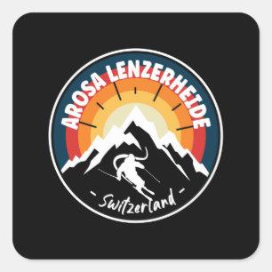 Adesivo Quadrado Skiing Arosa Lenzerheide Suiça Vintage
