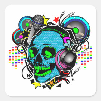 Adesivo Quadrado Skull DJ