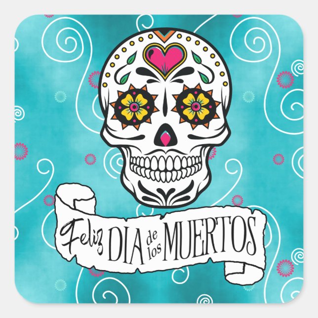 Adesivo Quadrado Skulls and Swirls Turquoise ID725 (Frente)
