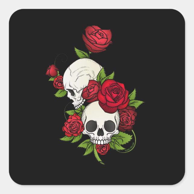 Adesivo Quadrado Skulls Rosa Día de Muertos (Frente)