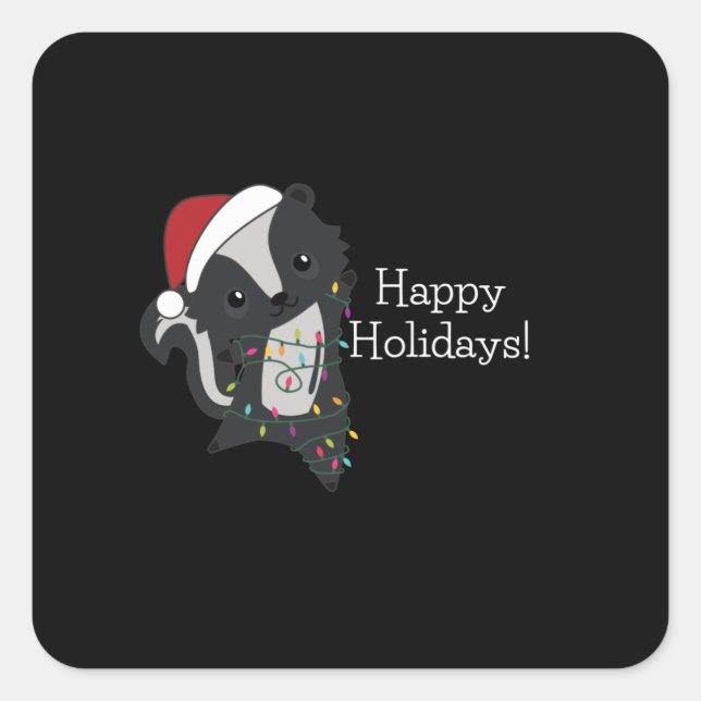 Adesivo Quadrado Skunk Christmas Skunks Animais de inverno (Frente)