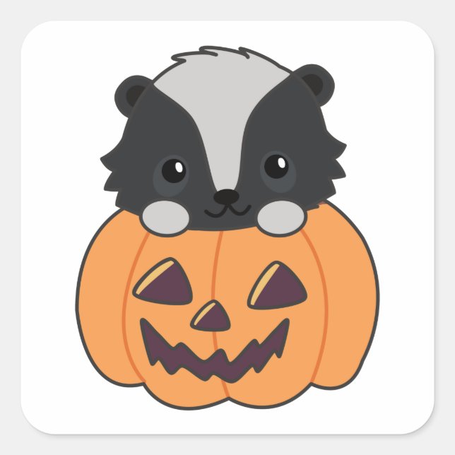 Adesivo Quadrado Skunk Pumpkin Cute Skunks Happy Halloween Square S