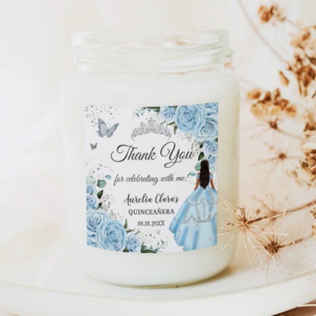 Adesivo Quadrado Sky Blue Floral Princesa Vestido Prata Quinceañera (Criador carregado)