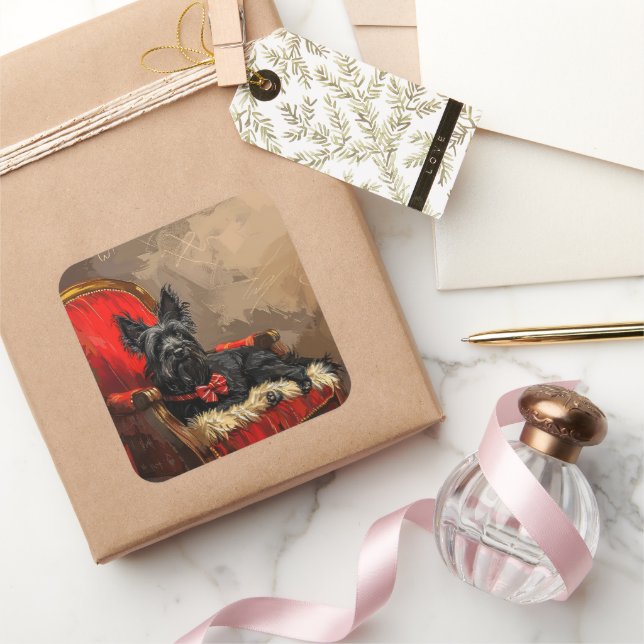 Adesivo Quadrado Skye Terrier Cachorro Natal Festivo (Presentear)