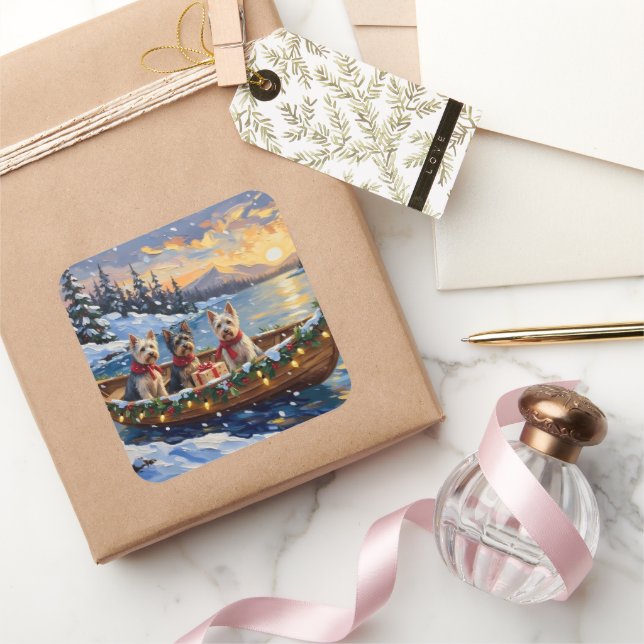 Adesivo Quadrado Skye Terrier Christmas Boat Holiday (Presentear)