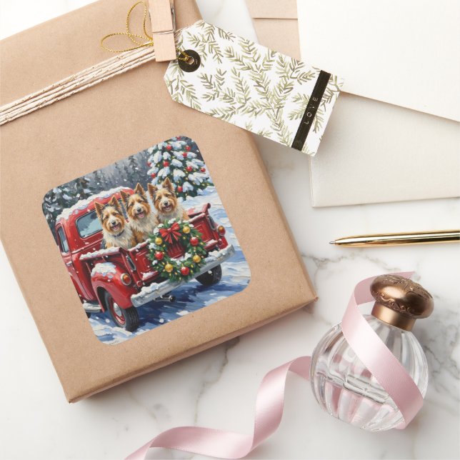 Adesivo Quadrado Skye Terrier Christmas Red Truck Holiday (Presentear)