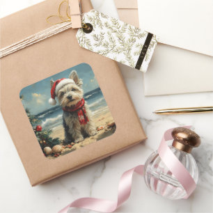 Adesivo Quadrado Skye Terrier Dog Christmas Vintage Beach
