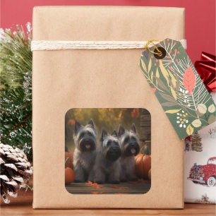 Adesivo Quadrado Skye Terrier Puppy Autumn Delight Pumpkin