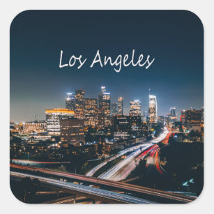 Adesivo Quadrado Skyline da Califórnia em Los Angeles à noite