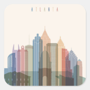 Adesivo Quadrado Skyline da cidade de Atlanta, Geórgia  