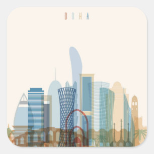 Adesivo Quadrado Skyline da cidade de Doha, Qatar  