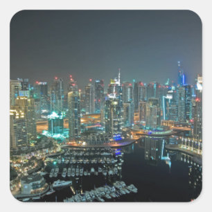 Adesivo Quadrado Skyline de Dubai, United Arab Emirates na noite