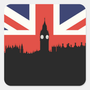 Adesivo Quadrado Skyline   de Londres a bandeira britânica