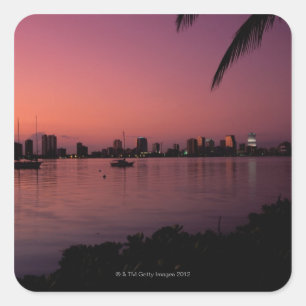 Adesivo Quadrado Skyline de Miami no por do sol