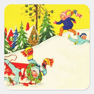 Adesivo Quadrado Sledding do divertimento do feriado de inverno da