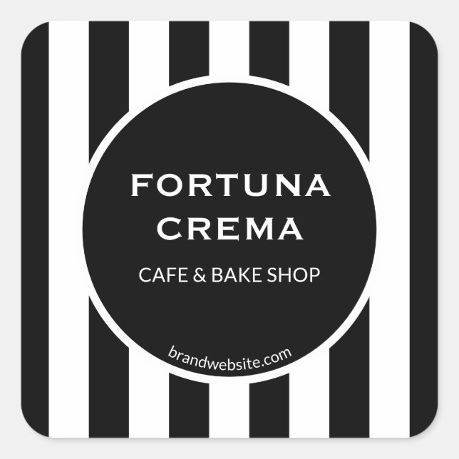 Adesivo Quadrado Sleek Black & White Stripe Business Name Brand (Frente)