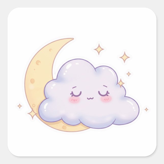 Adesivo Quadrado Sleepy Cloud – Dreamy Kawaii Magic (Frente)