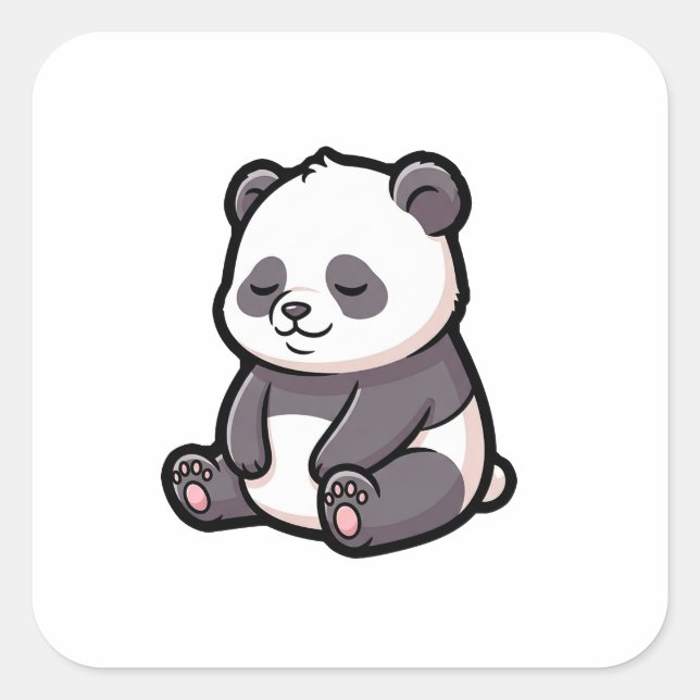 Adesivo Quadrado Sleepy Panda – Cute Kawaii Illustration (Frente)