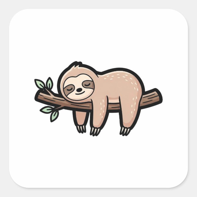 Adesivo Quadrado Sleepy Sloth – Cute Kawaii Illustration (Frente)