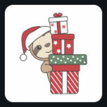 Adesivo Quadrado Sloth Christmas Gift Winter loths<br><div class="desc">Feliz Natal. A preguiça do Natal como uma saudação de Natal. Animais engraçados com presentes para as férias. Uma doce saudação de Natal. As preguiças são animais bonitos e perfeitos para o Natal.</div>