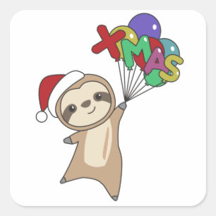 Adesivo Quadrado Sloth Christmas Snow Winter Animals Sloths