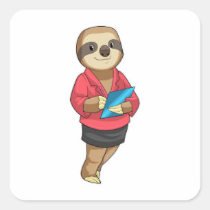 Adesivo Quadrado Sloth como Secretário com Notepad